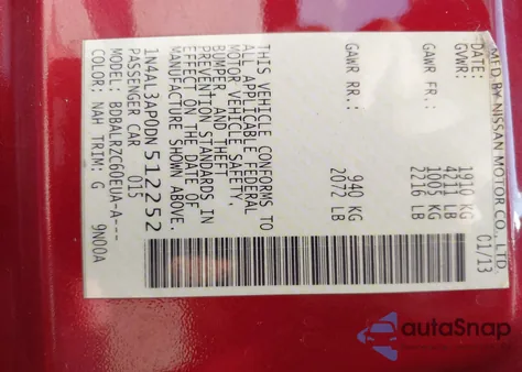 2013 Nissan Altima 2.5 S from USA, damaged, VIN 1N4AL3AP0DN512252